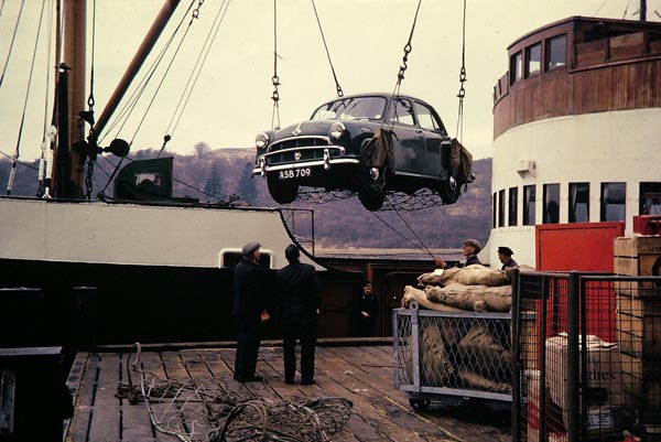 lochiel being loaded islay mail boat car